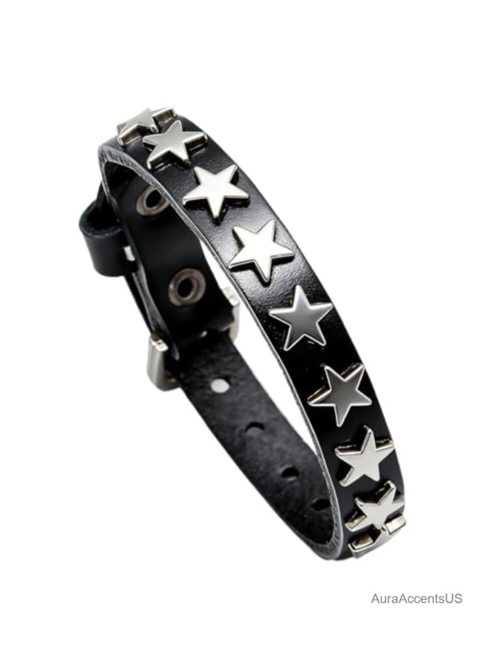 Punk Rock Gothic Biker Adjustable Leather Cuff Bracelet with Star Studded Metal